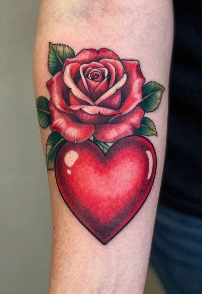 20 Rose Forearm Tattoo Ideas That Combine Beauty and Strength - 13. Rose and Heart 1