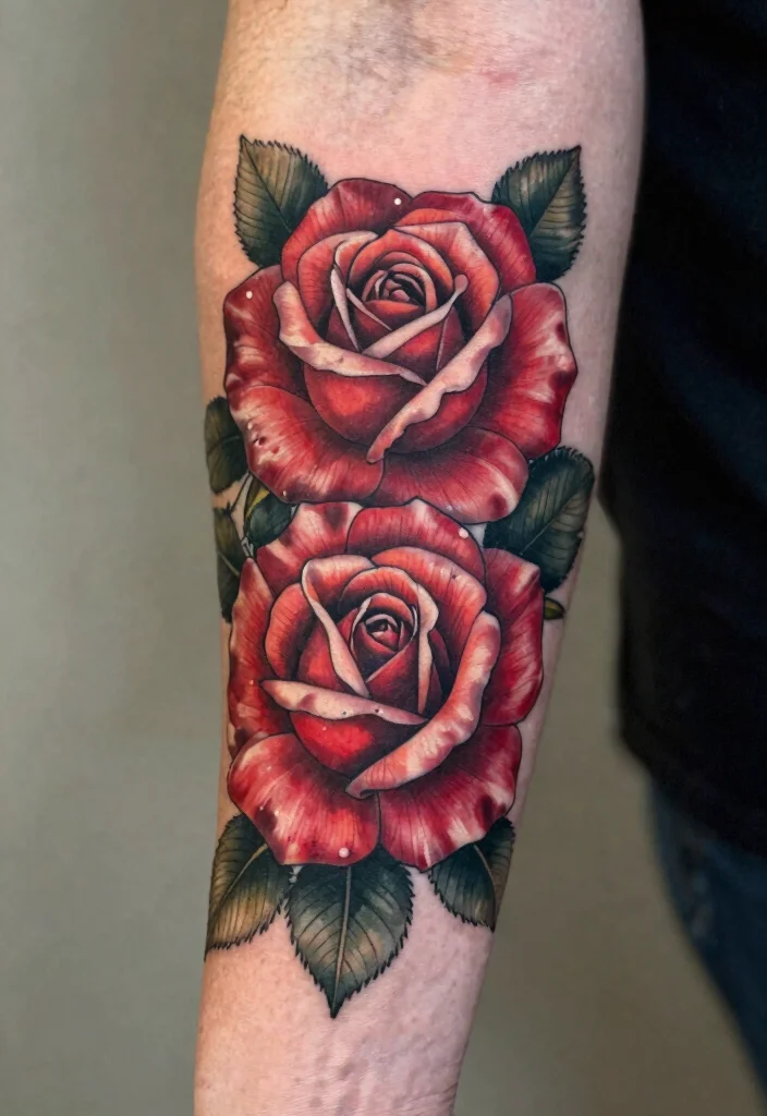 20 Rose Forearm Tattoo Ideas That Combine Beauty and Strength - 18. Double Rose Design 1