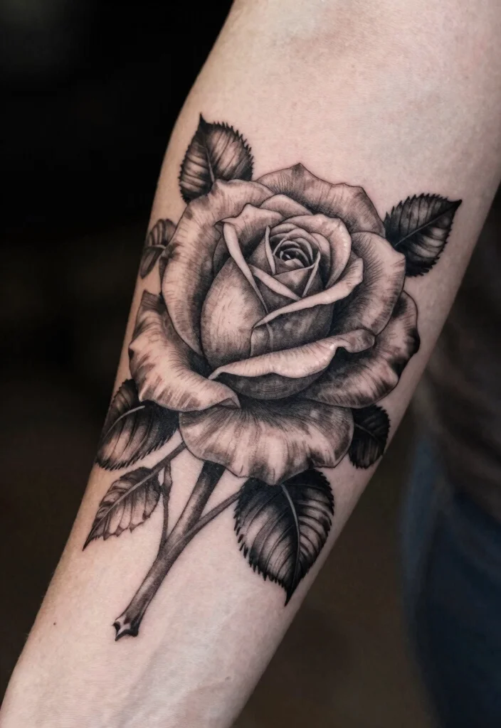 20 Rose Forearm Tattoo Ideas That Combine Beauty and Strength - 4. Black and Gray Rose 1