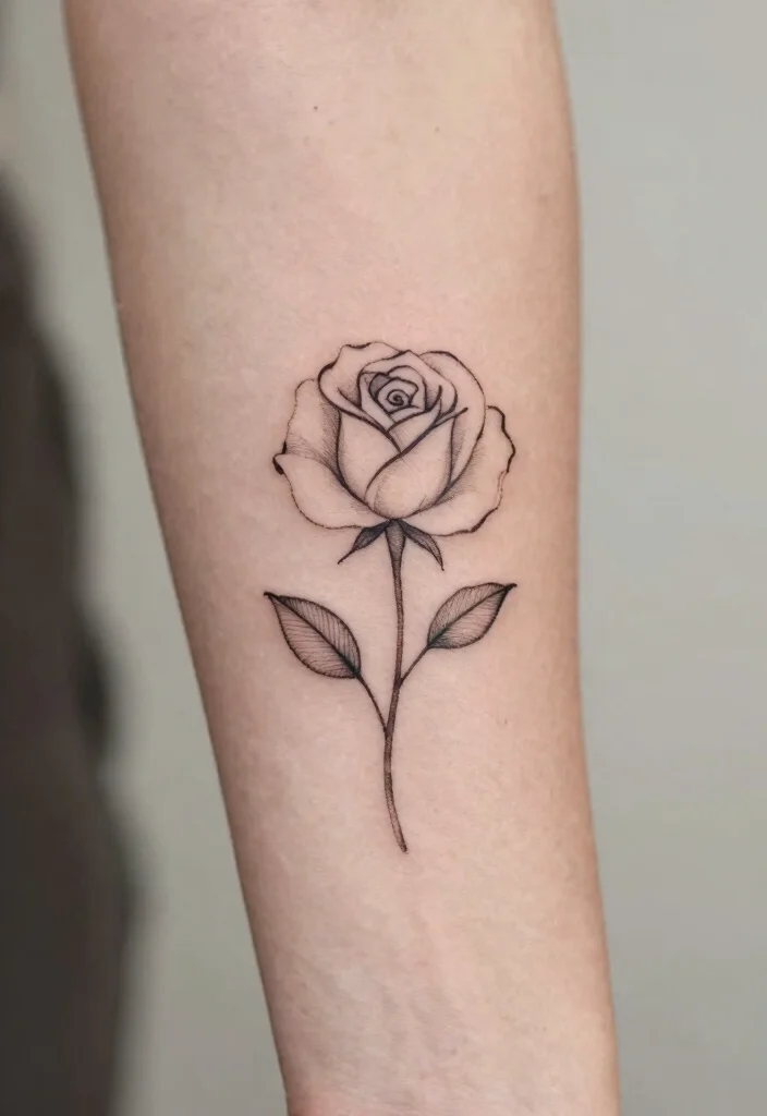 20 Rose Forearm Tattoo Ideas That Combine Beauty and Strength - 6. Minimalist Rose 1