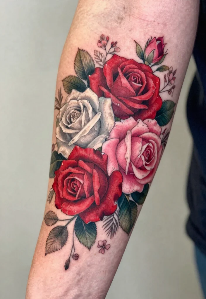 20 Rose Forearm Tattoo Ideas That Combine Beauty and Strength - 8. Bouquet of Roses 1
