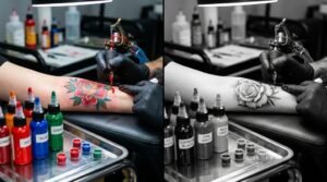 color tattoo contrasted with black and grey