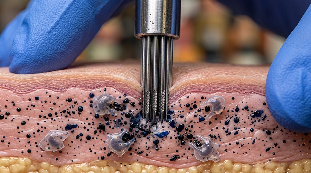 how tattoos embed pigment particles