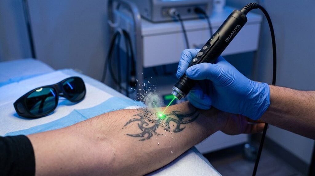 laser breaks ink into fragments gradually