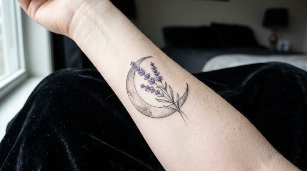 moon tattoo conveys celestial symbolism and mystery