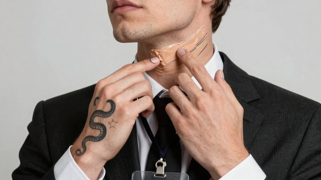 neck hands fingers concealed meticulously