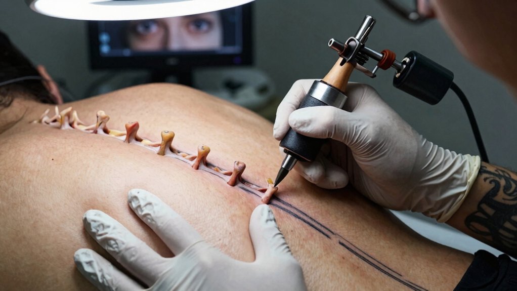 sharp bone dragging spine tattoo pain