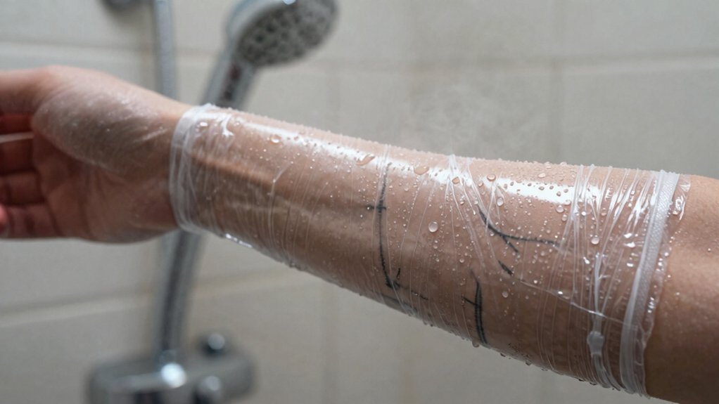 shower quickly with wrapped tattoo