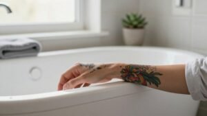 swimming with fresh tattoo